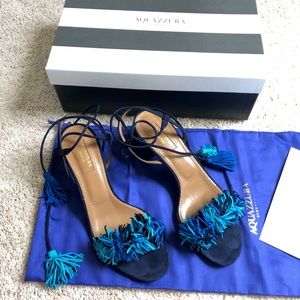 Aquazzura Wild Thing 50 Suede Fringe Sandals 37.5